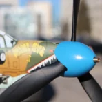 Close up of the propeller hub and right forward fuselage section on a stainless steel P39 DIY gift kit