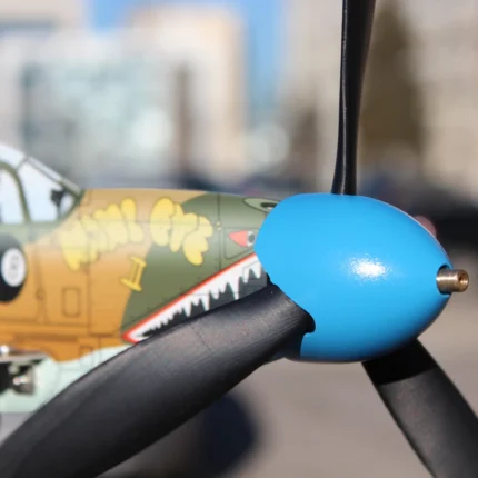Close up of the propeller hub and right forward fuselage section on a stainless steel P39 DIY gift kit