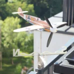 Marseille Bf109 steel weathervane wind spinner installed on balcony as kinetic backyard garden decor art