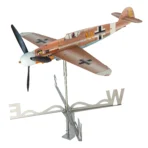 Assembled Luftwaffe Bf109 airplane model and weathervane with cardinal points prefabricated steel DIY kit