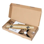 Unassembled Bf109 fighter weathervane stainless steel parts layout with manual user guide inside open package