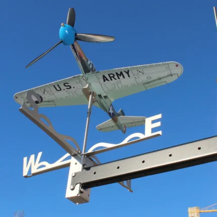 Stainless steel Bell P39 Airacobra Full Kit model operating as an outdoor wind driven weathervane